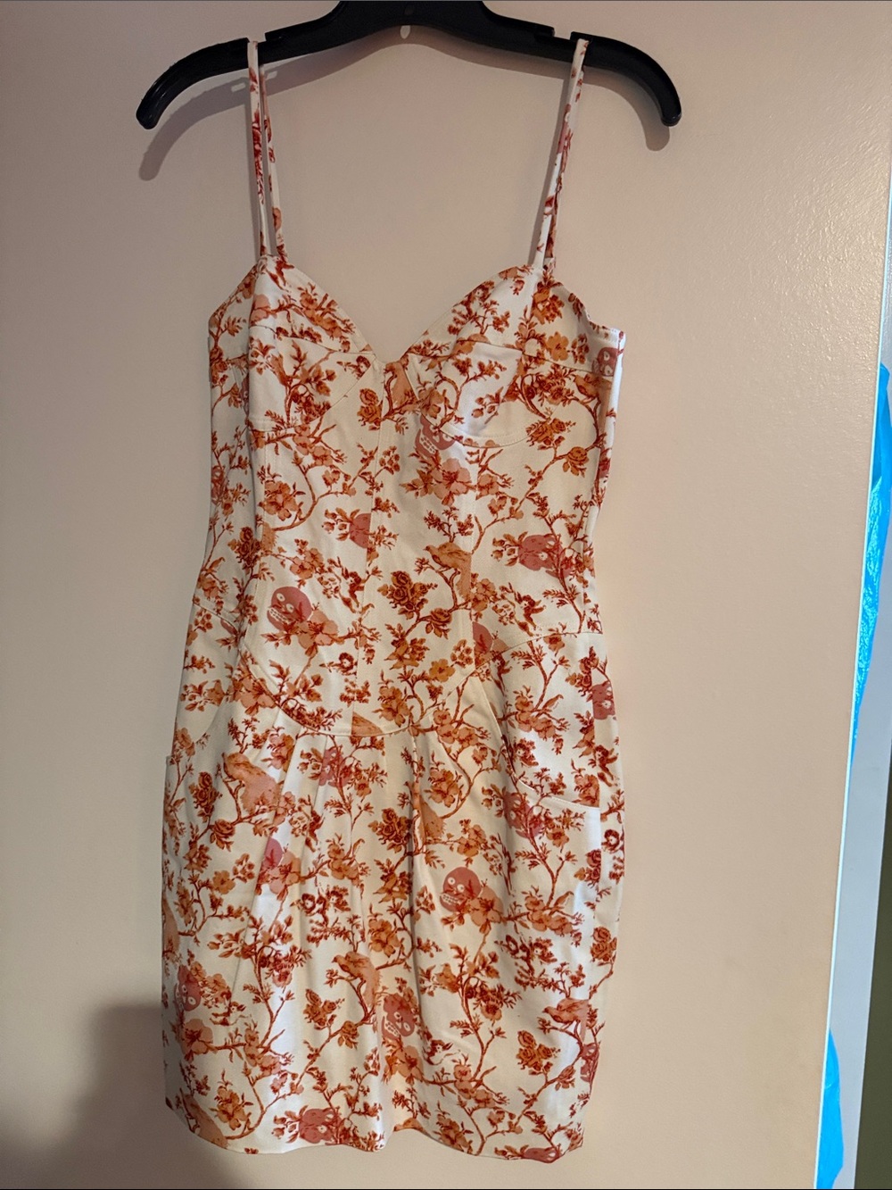 Betsey Johnson White Mini Dress with Rust Floral Print